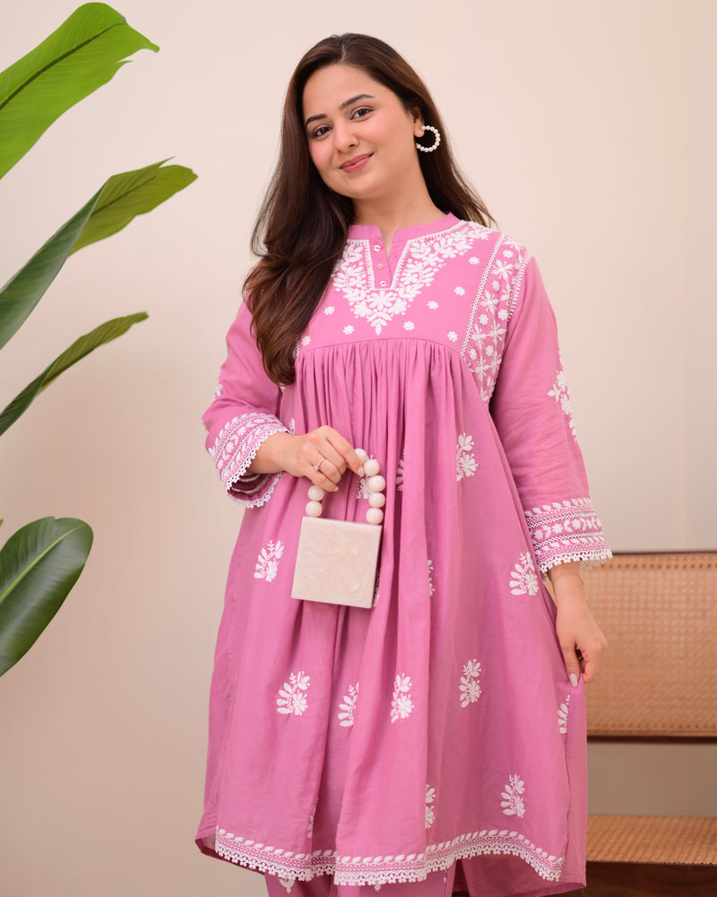 Rose Reverie Chikankari Mul Cotton Co-ord