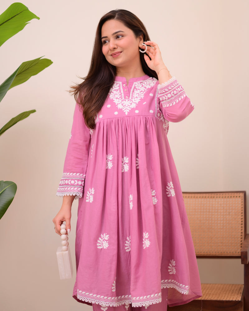 Rose Reverie Chikankari Mul Cotton Co-ord