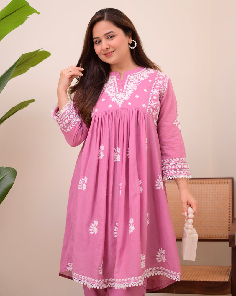 Rose Reverie Chikankari Mul Cotton Co-ord