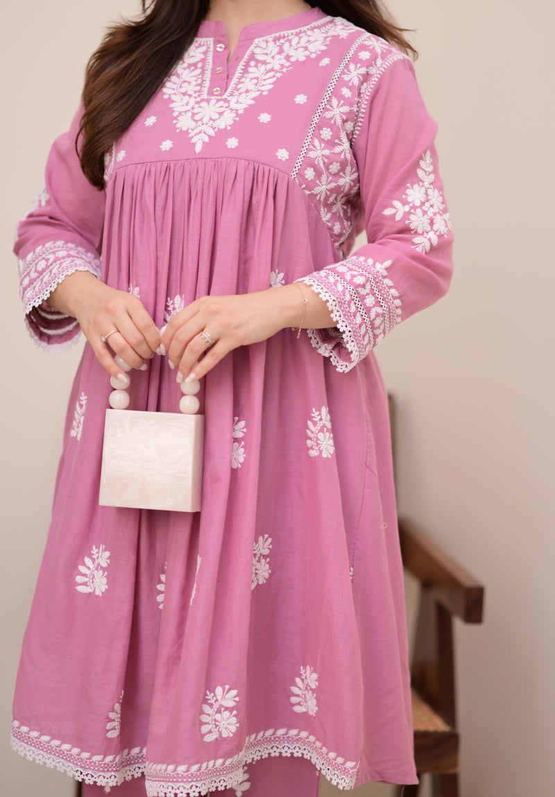 Rose Reverie Chikankari Mul Cotton Co-ord