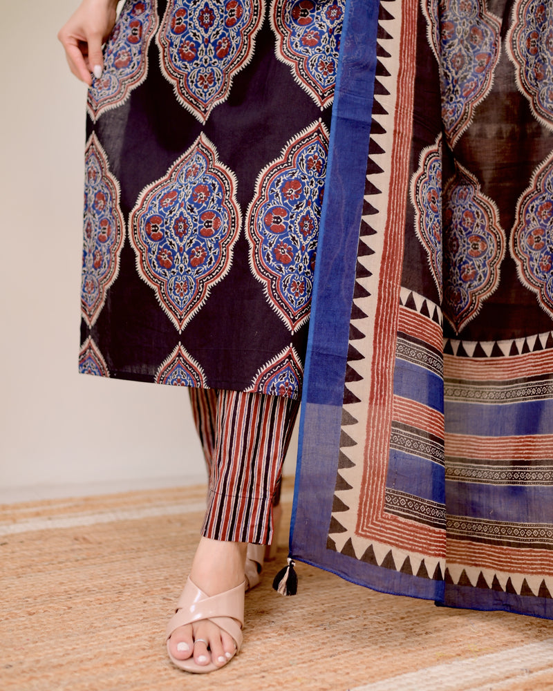 Black Ajrak Printed Cotton Suit