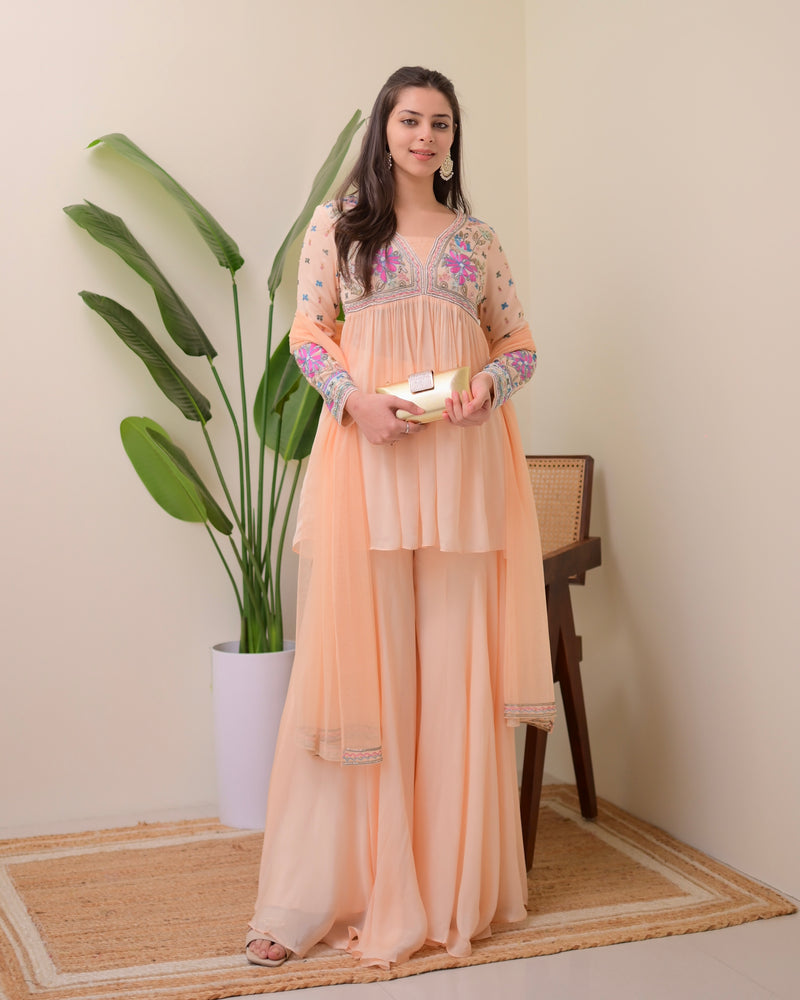 Blush Pink Handwork Chinnon Festive Sharara Set