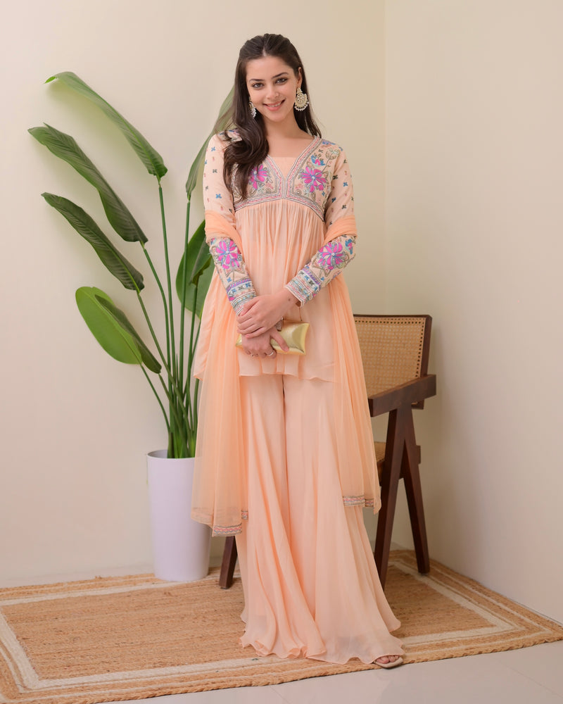 Blush Pink Handwork Chinnon Festive Sharara Set