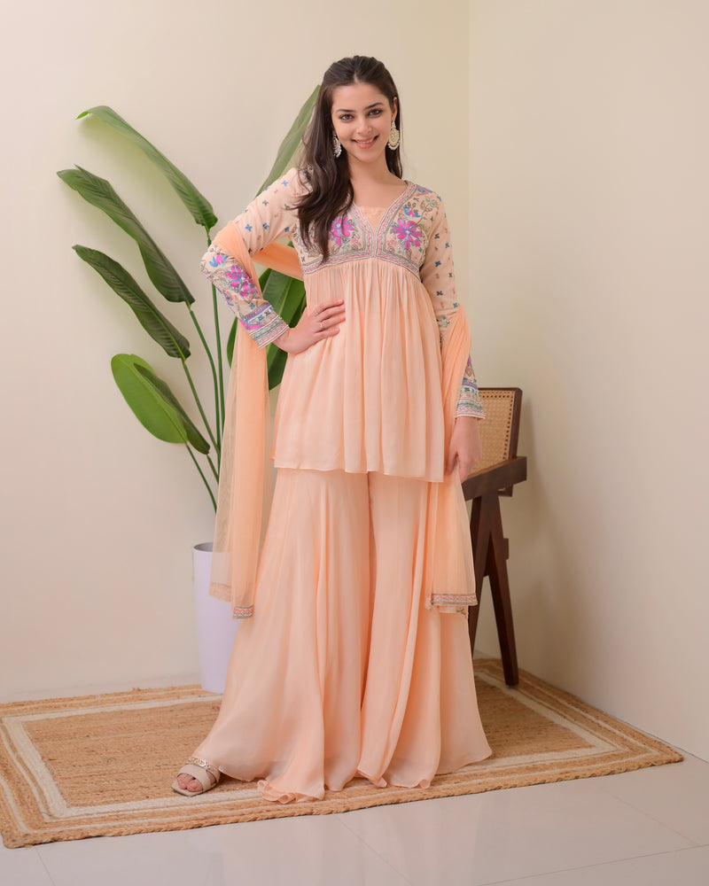 Blush Pink Handwork Chinnon Festive Sharara Set