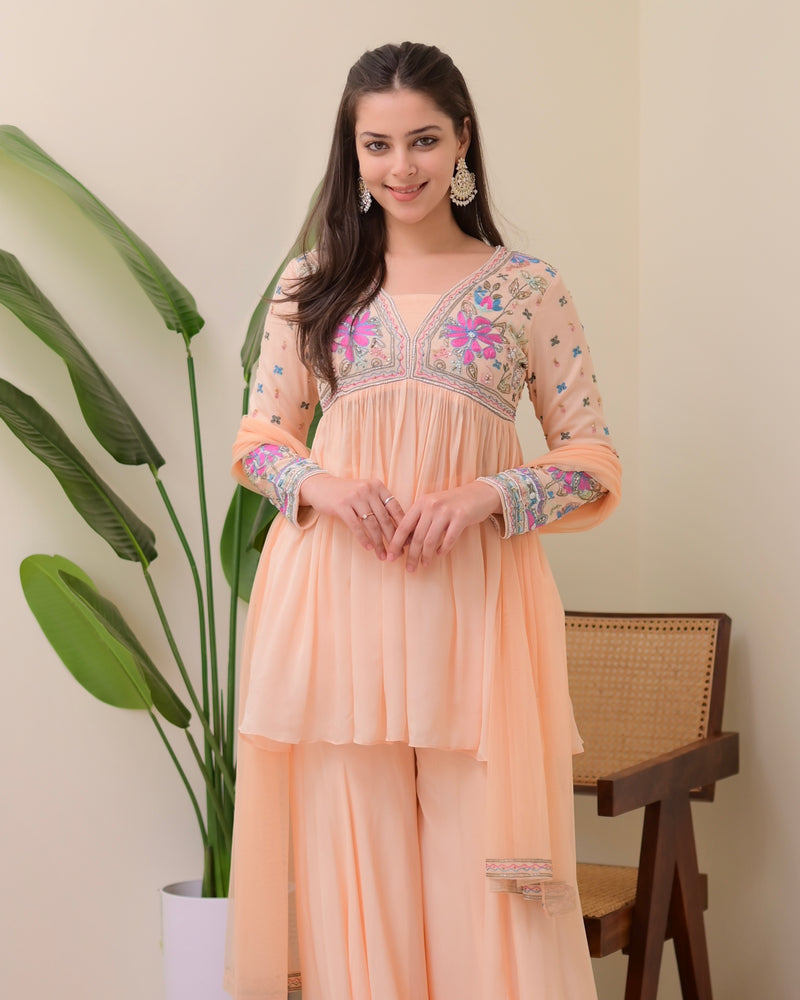 Blush Pink Handwork Chinnon Festive Sharara Set