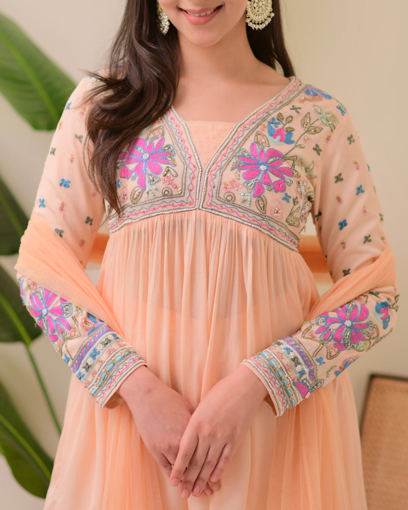 Blush Pink Handwork Chinnon Festive Sharara Set