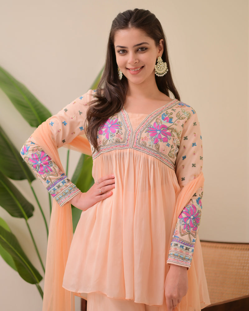 Blush Pink Handwork Chinnon Festive Sharara Set