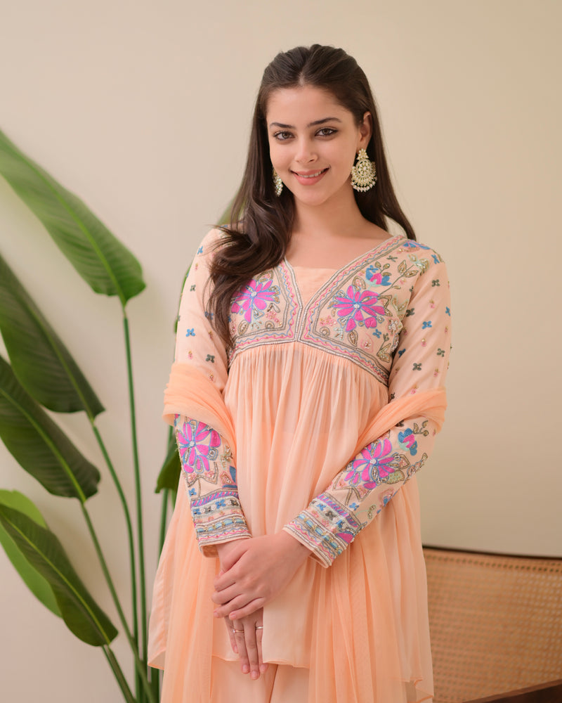 Blush Pink Handwork Chinnon Festive Sharara Set