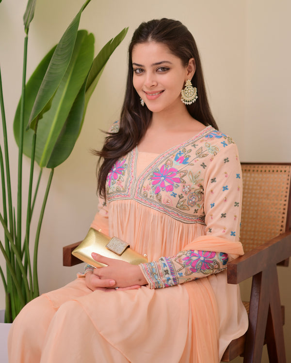 Blush Pink Handwork Chinnon Festive Sharara Set
