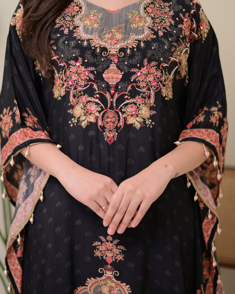 Black Crepe Handwork Premium Kaftan Set