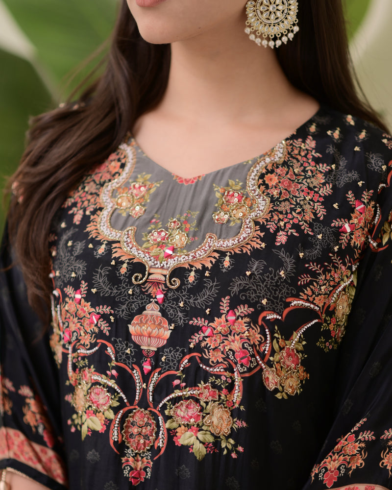 Black Crepe Handwork Premium Kaftan Set