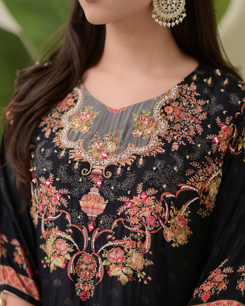 Black Crepe Handwork Premium Kaftan Set