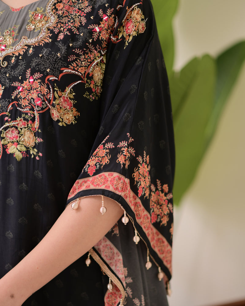 Black Crepe Handwork Premium Kaftan Set