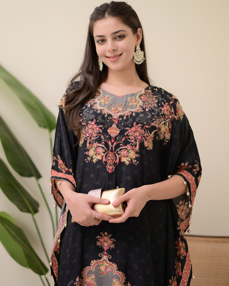 Black Crepe Handwork Premium Kaftan Set