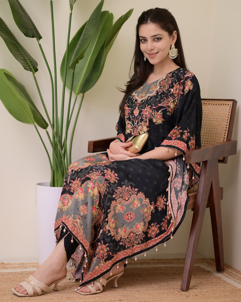 Black Crepe Handwork Premium Kaftan Set