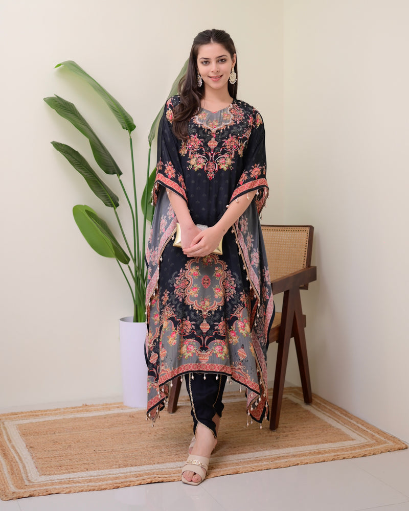 Black Crepe Handwork Premium Kaftan Set