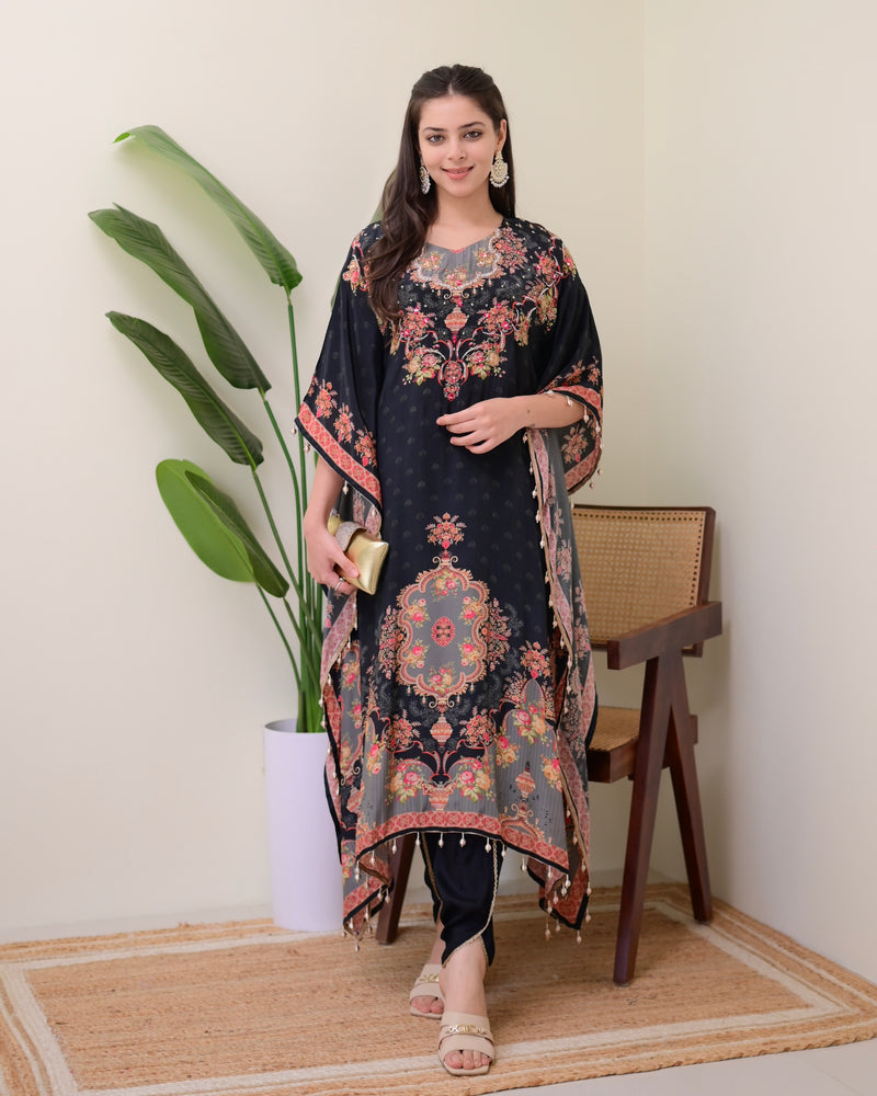 Black Crepe Handwork Premium Kaftan Set