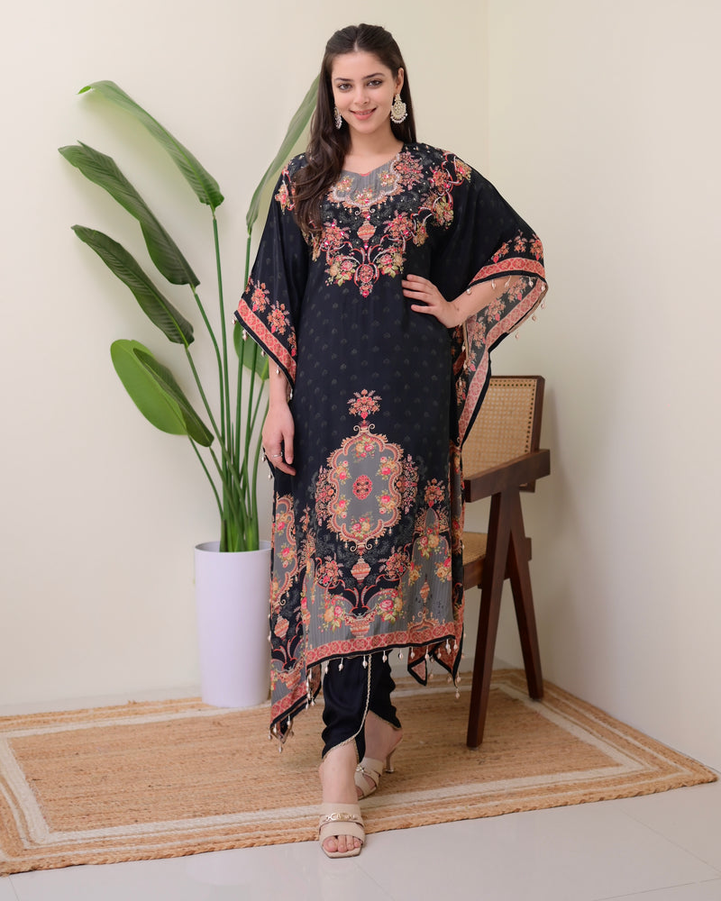 Black Crepe Handwork Premium Kaftan Set