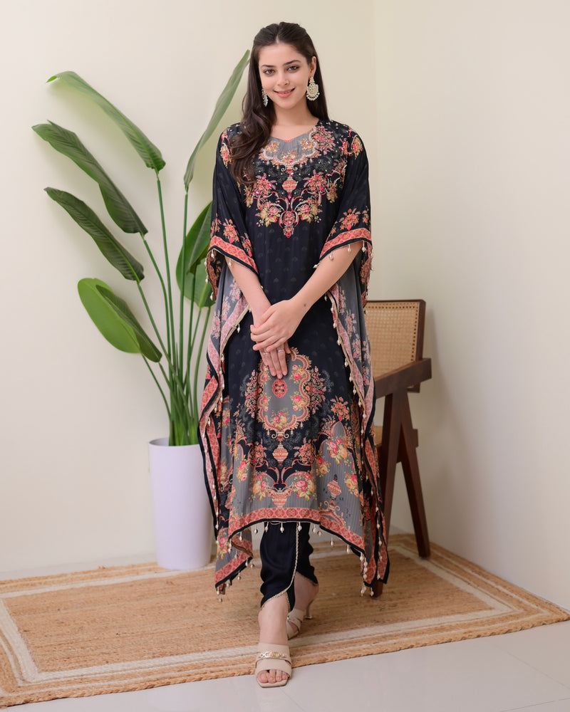 Black Crepe Handwork Premium Kaftan Set