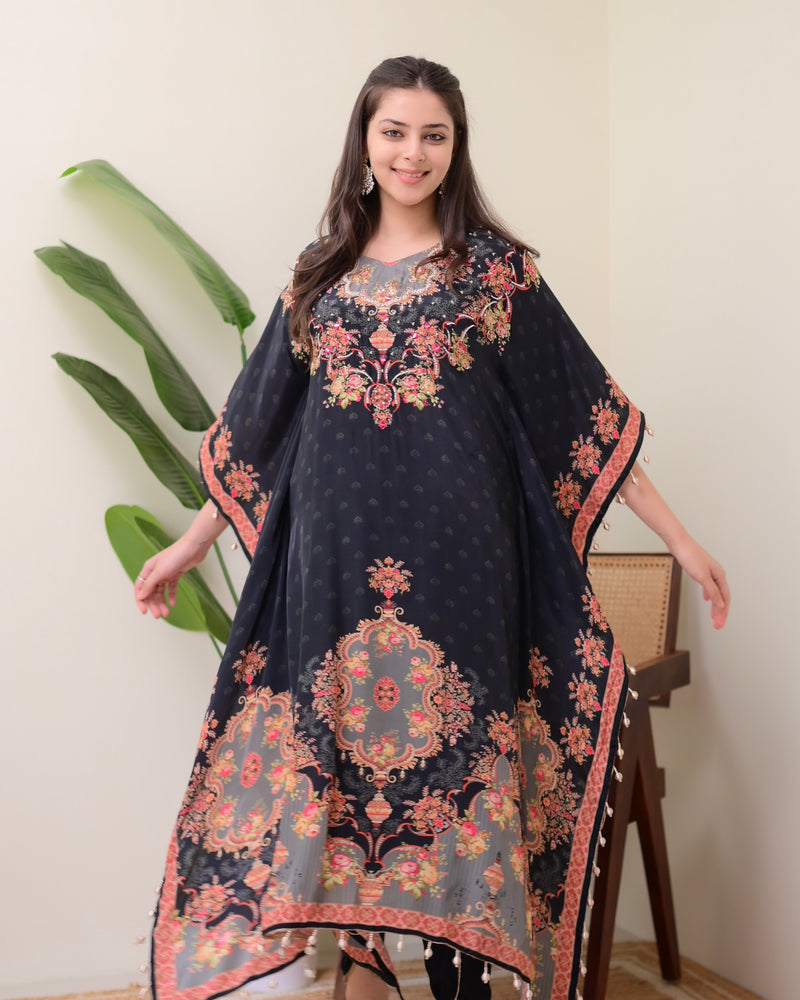 Black Crepe Handwork Premium Kaftan Set