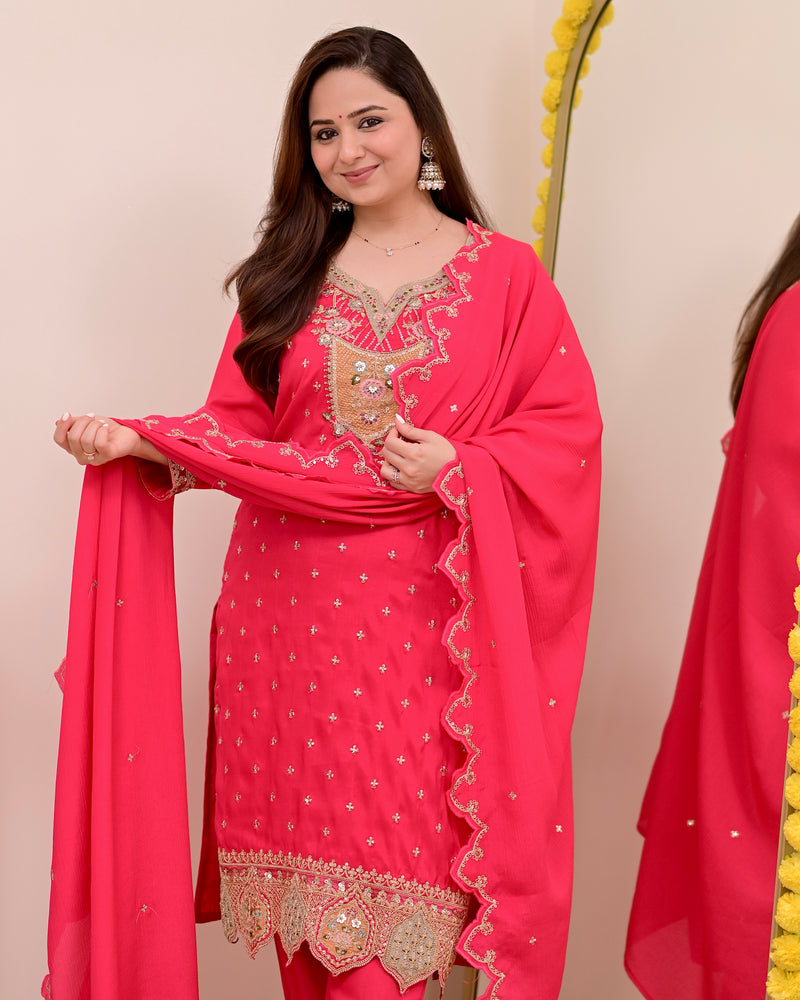 Noor-e-Rani Chanderi Silk Handwork Festive Suit