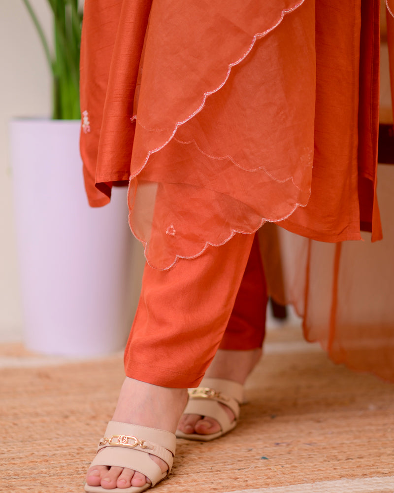 Rust Orange Handwork Silk Suit