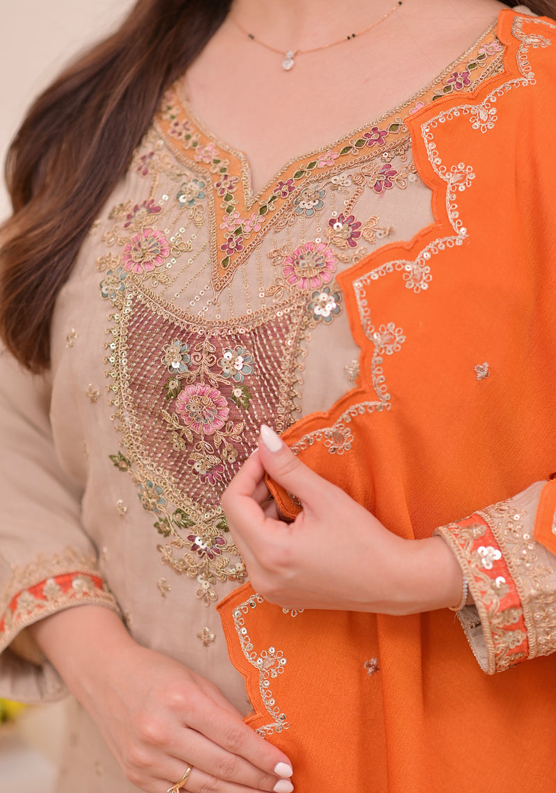 Sunkissed Ivory Chanderi Silk Handwork Festive Suit