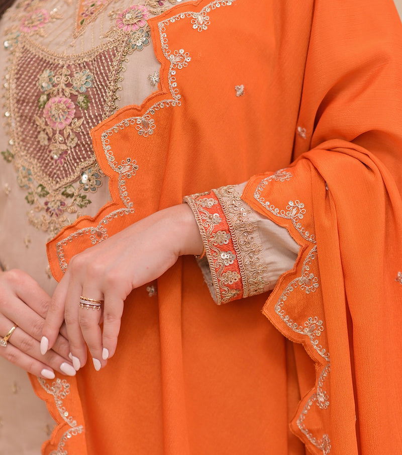 Sunkissed Ivory Chanderi Silk Handwork Festive Suit