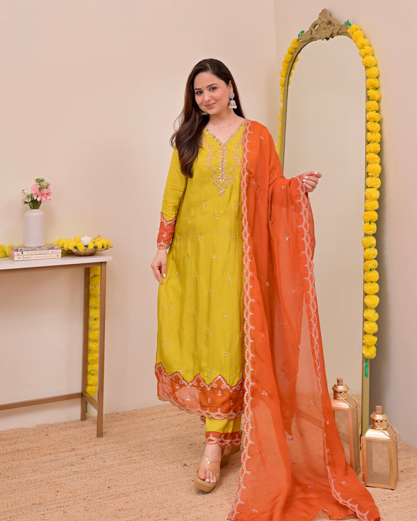 Haryali Hues Chanderi Silk Handwork Festive Suit