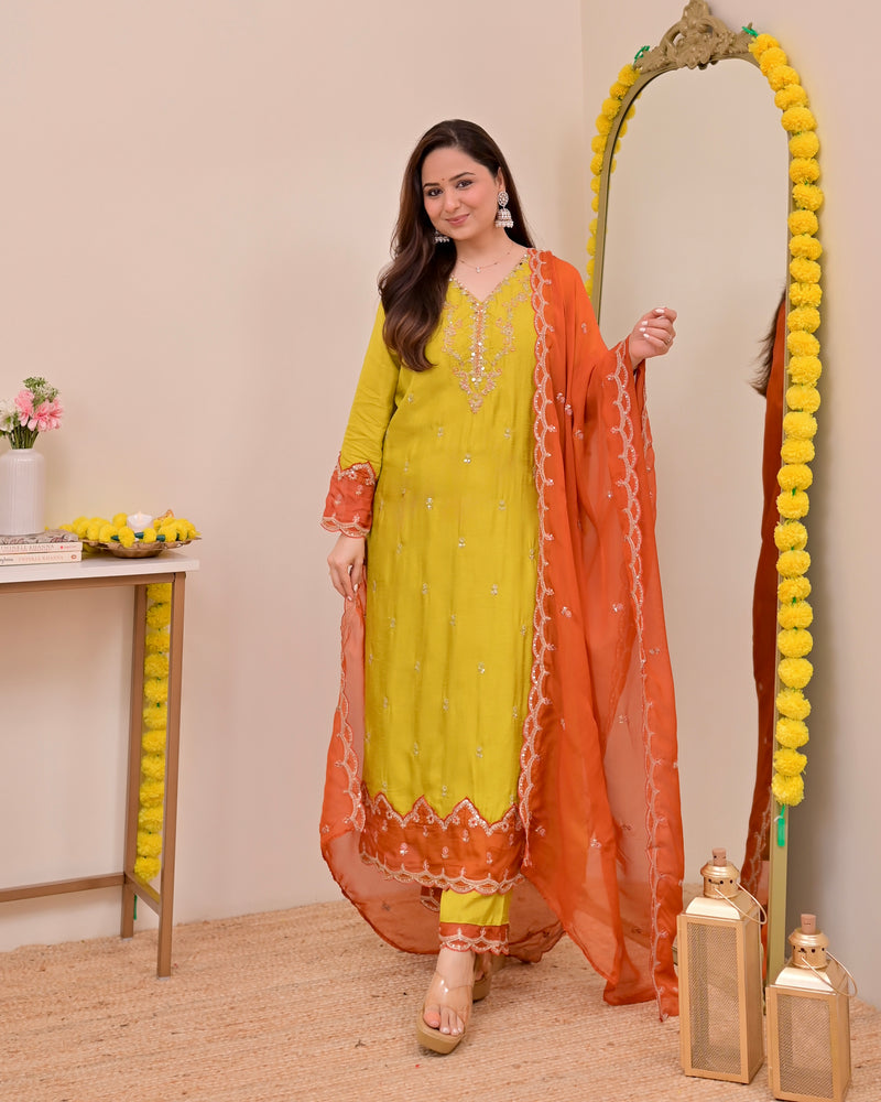 Haryali Hues Chanderi Silk Handwork Festive Suit