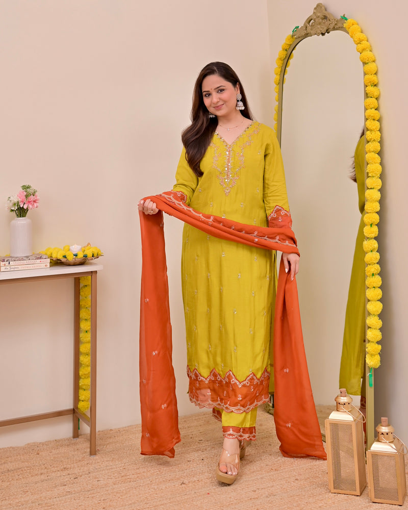 Haryali Hues Chanderi Silk Handwork Festive Suit