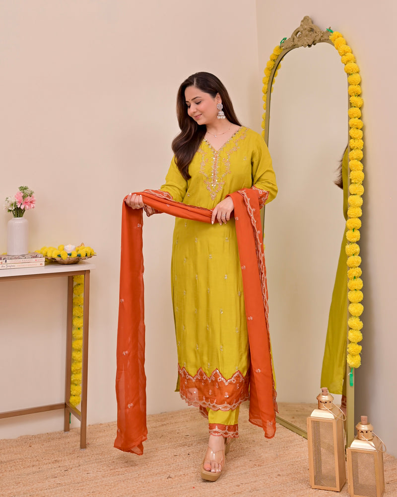Haryali Hues Chanderi Silk Handwork Festive Suit