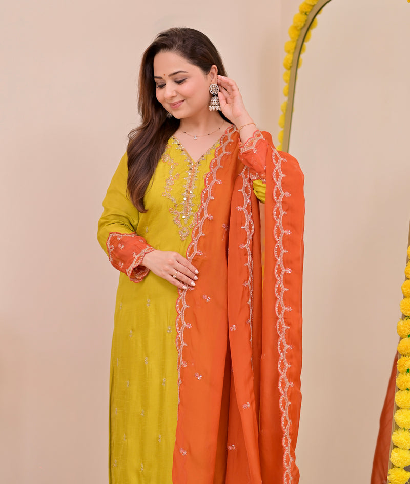 Haryali Hues Chanderi Silk Handwork Festive Suit
