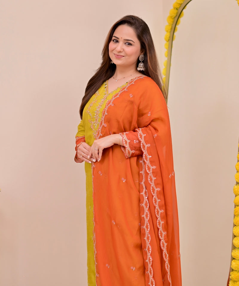 Haryali Hues Chanderi Silk Handwork Festive Suit