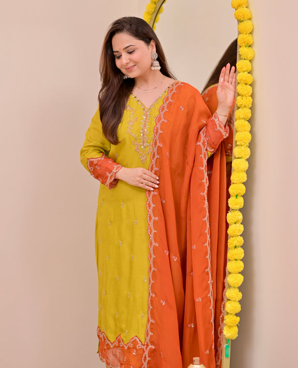Haryali Hues Chanderi Silk Handwork Festive Suit