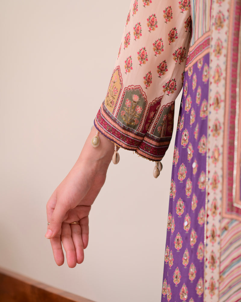 Lavender Crepe Handwork A Line Festive Suit