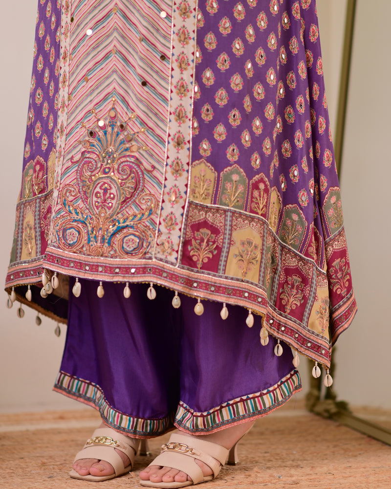Lavender Crepe Handwork A Line Festive Suit