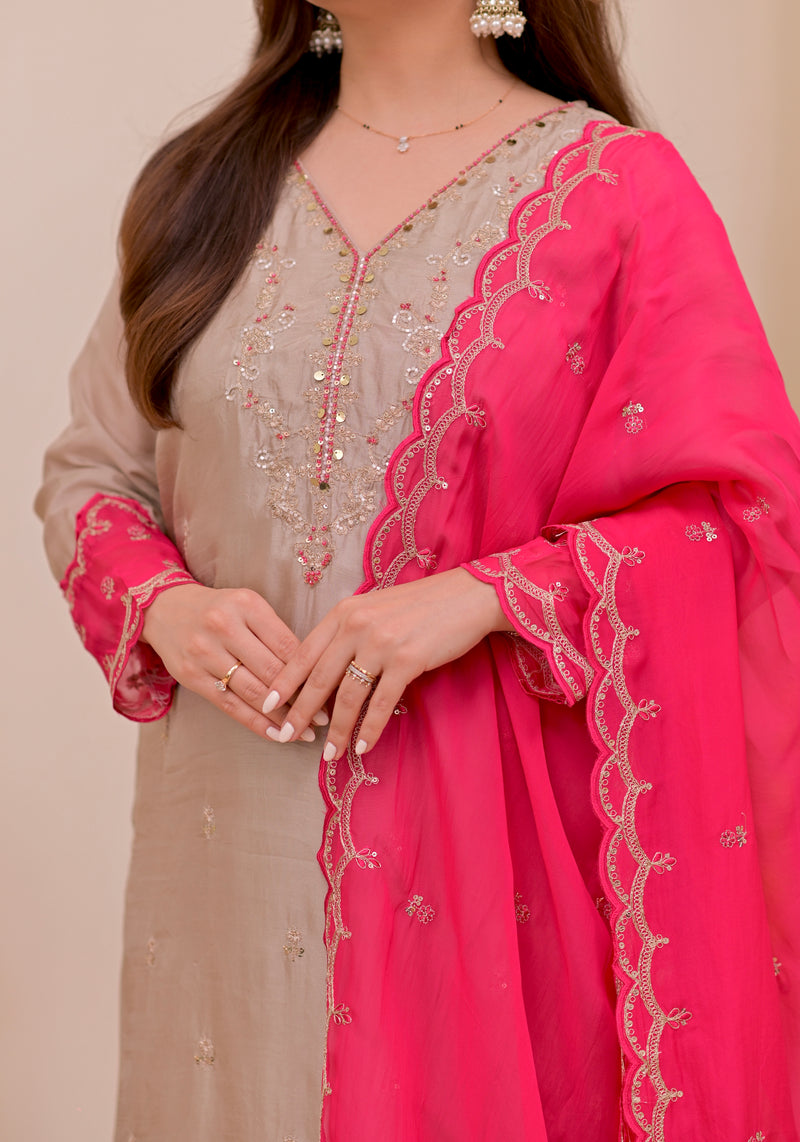 Champagne Charm Chanderi Silk Handwork Festive Suit