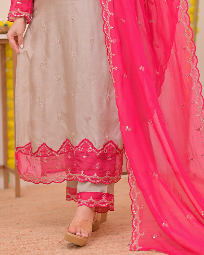 Champagne Charm Chanderi Silk Handwork Festive Suit