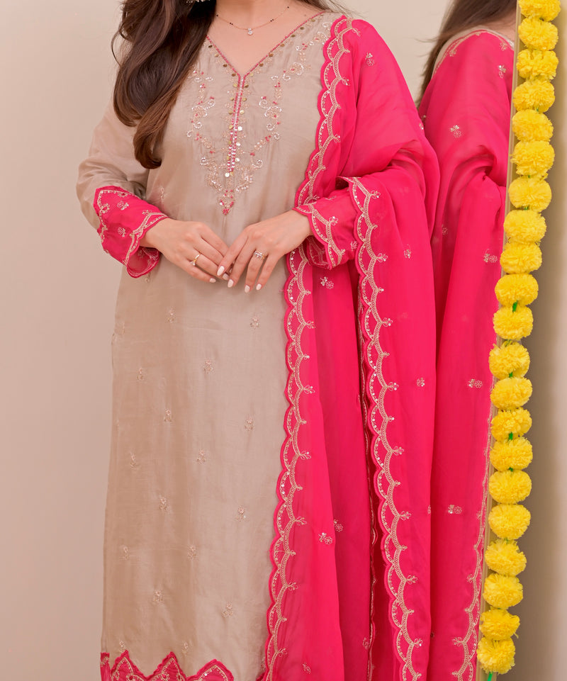 Champagne Charm Chanderi Silk Handwork Festive Suit
