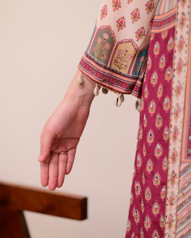 Maroon Crepe Handwork A Line Festive Suit