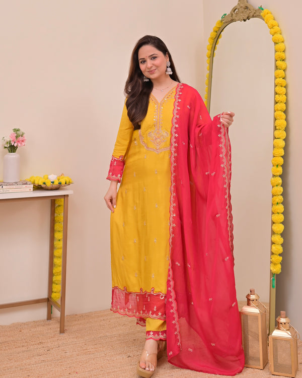 Marigold Muse Chanderi Silk Handwork Festive Suit