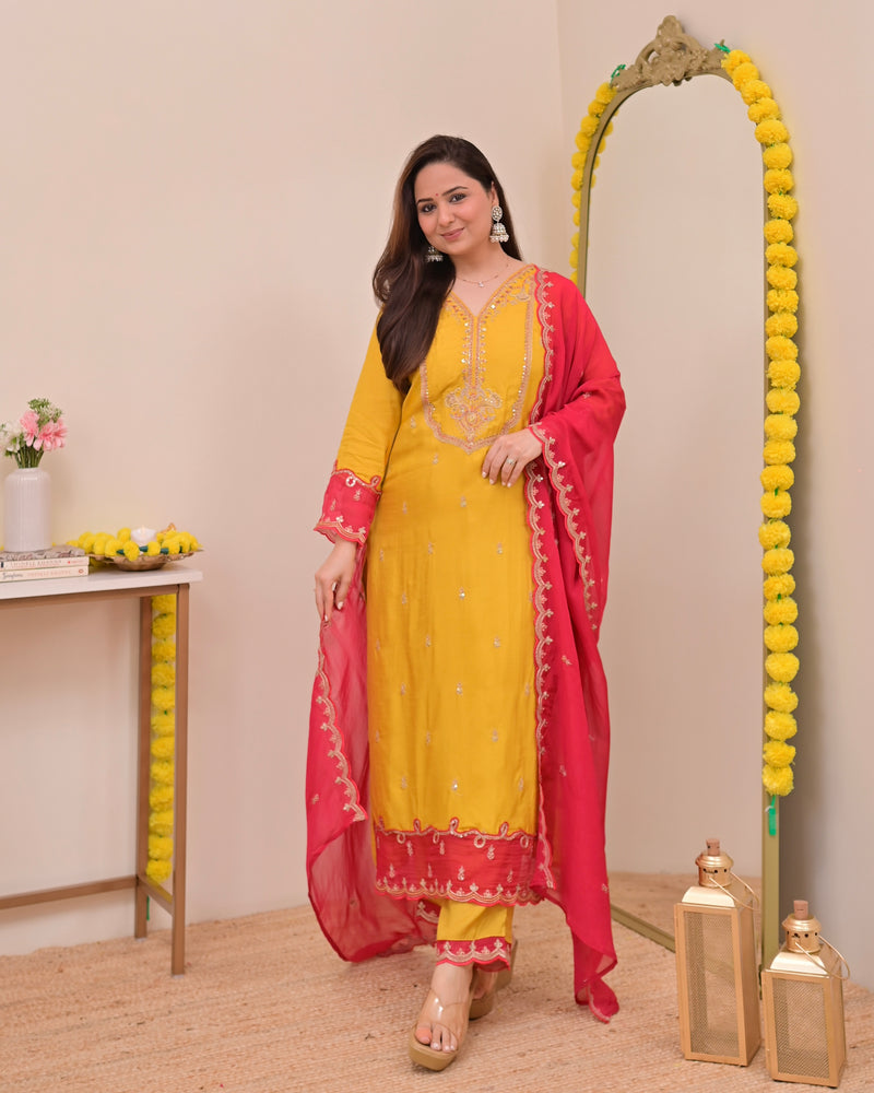 Marigold Muse Chanderi Silk Handwork Festive Suit