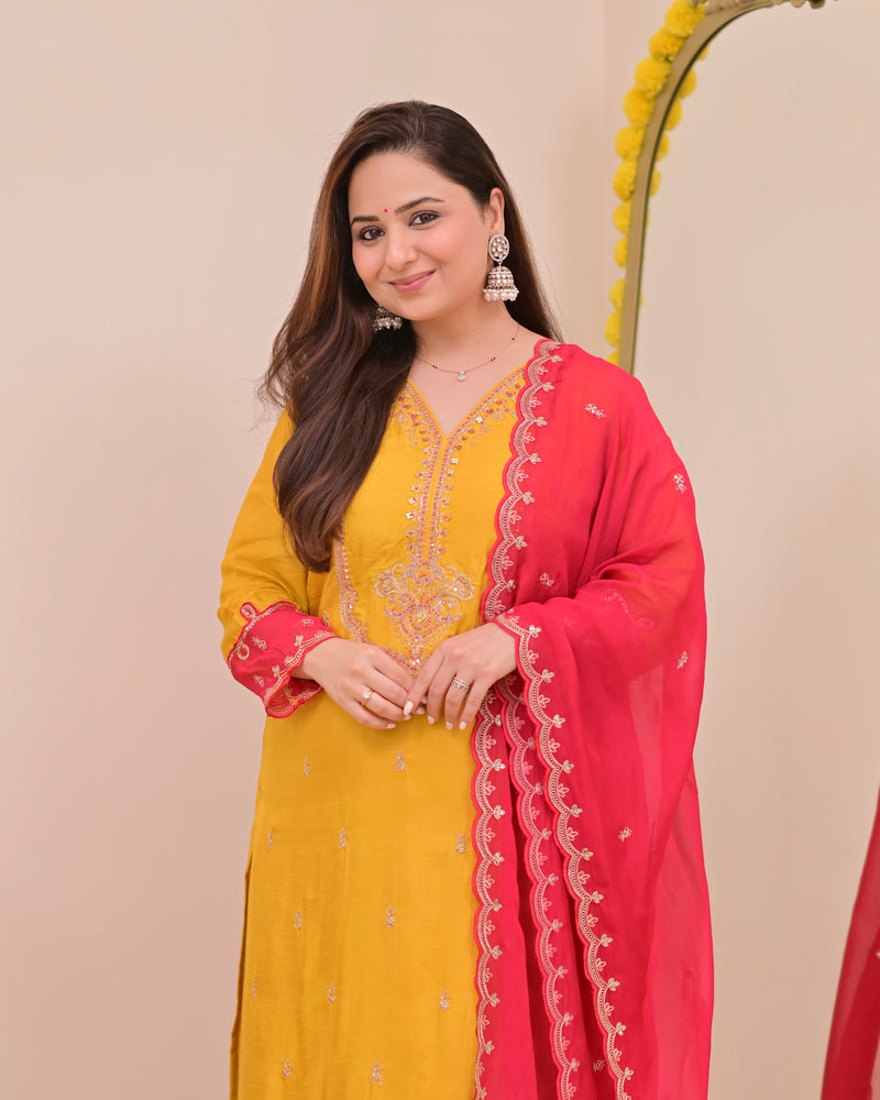 Marigold Muse Chanderi Silk Handwork Festive Suit