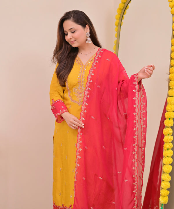 Marigold Muse Chanderi Silk Handwork Festive Suit