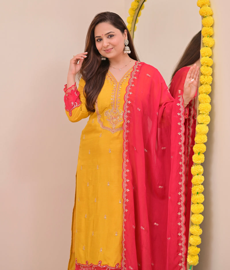 Marigold Muse Chanderi Silk Handwork Festive Suit