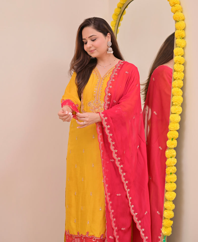 Marigold Muse Chanderi Silk Handwork Festive Suit