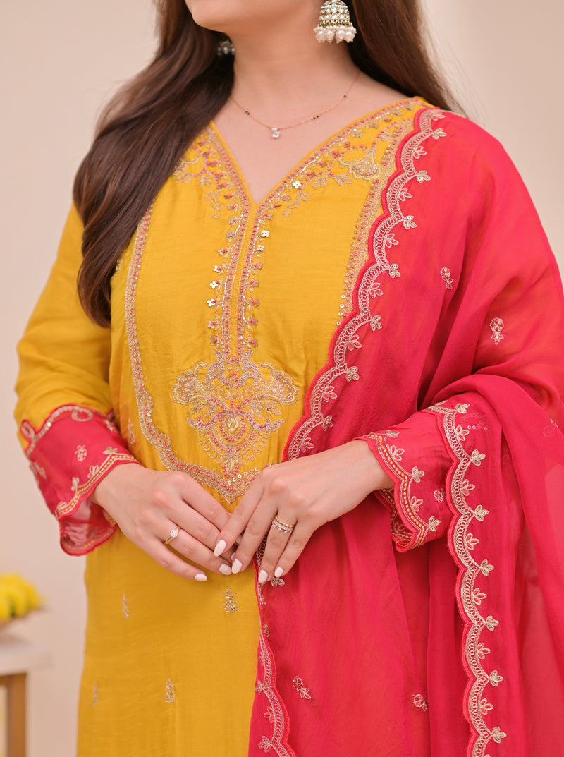 Marigold Muse Chanderi Silk Handwork Festive Suit