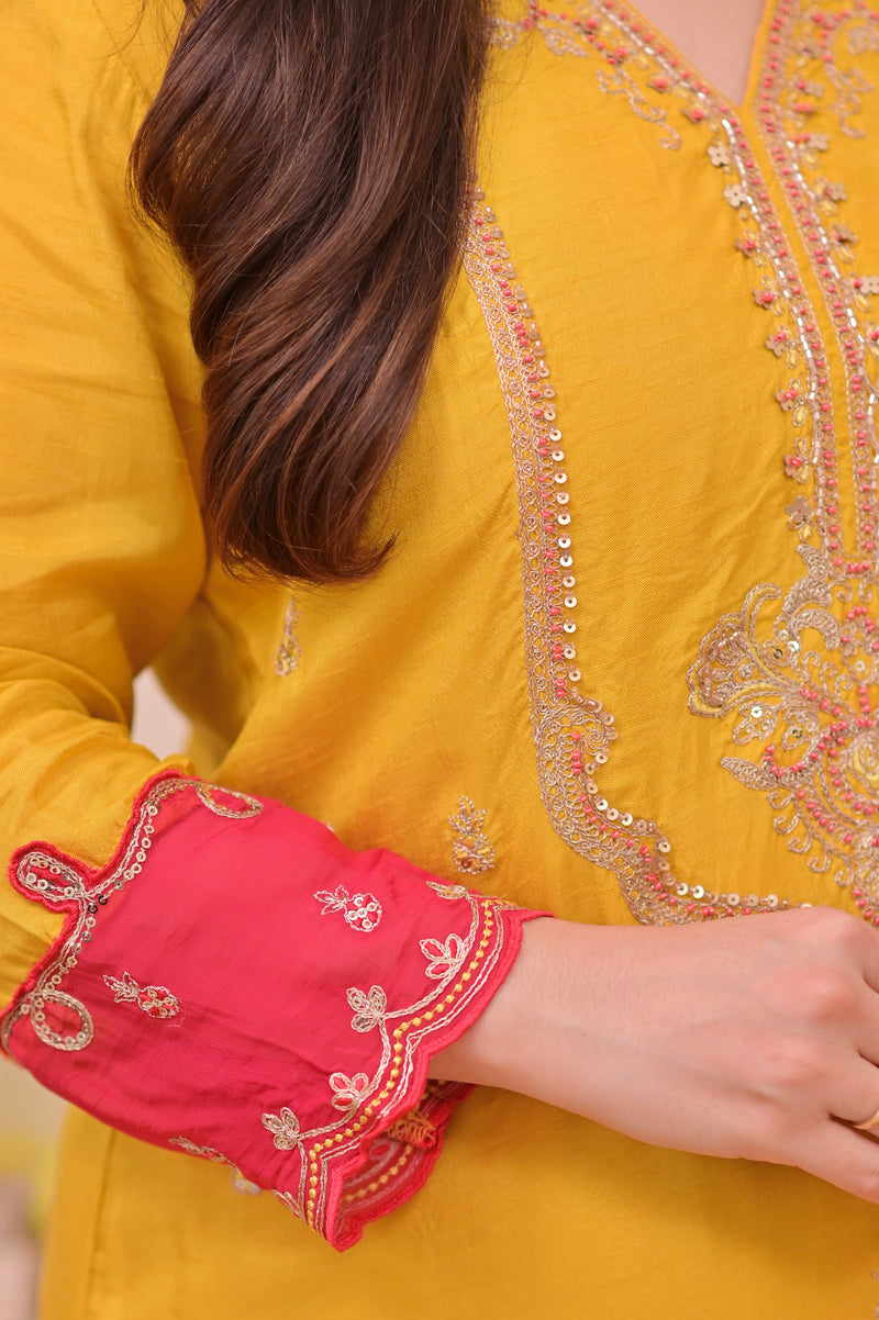 Marigold Muse Chanderi Silk Handwork Festive Suit