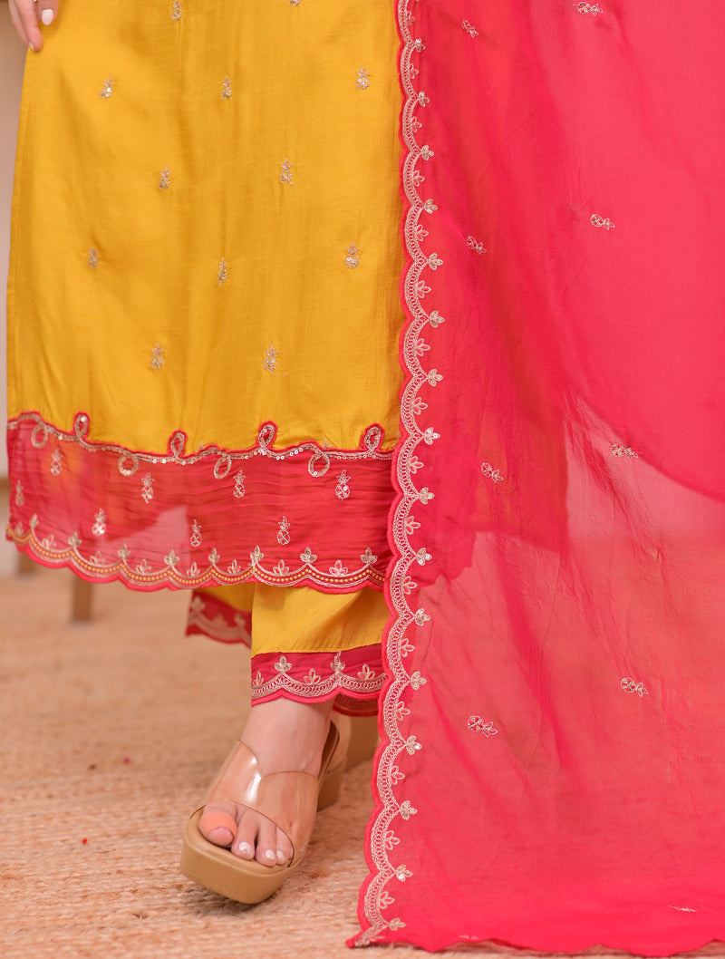Marigold Muse Chanderi Silk Handwork Festive Suit